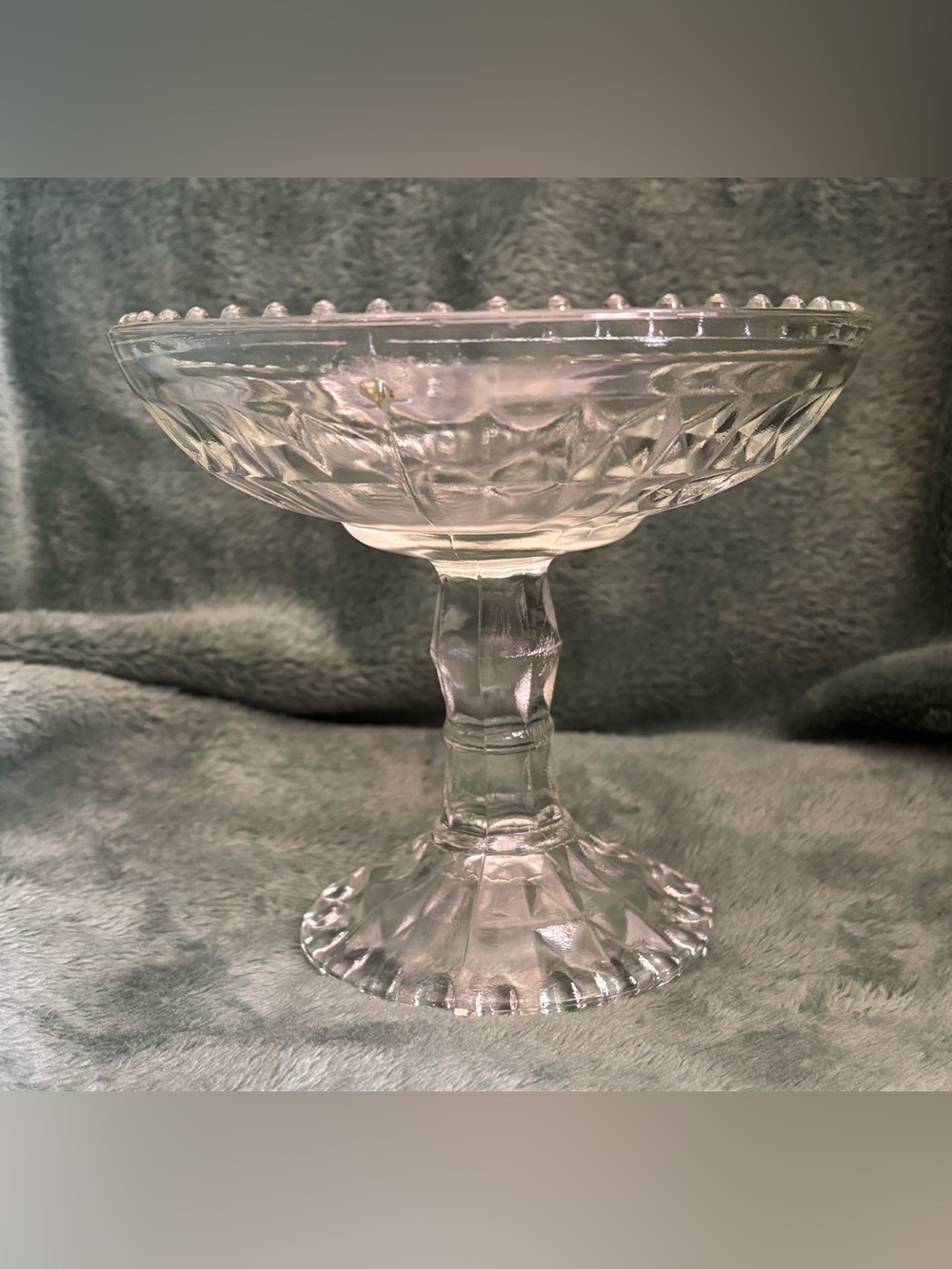 Diamond Cut Glass Compote Pedestal Bowl - Clear (G008)